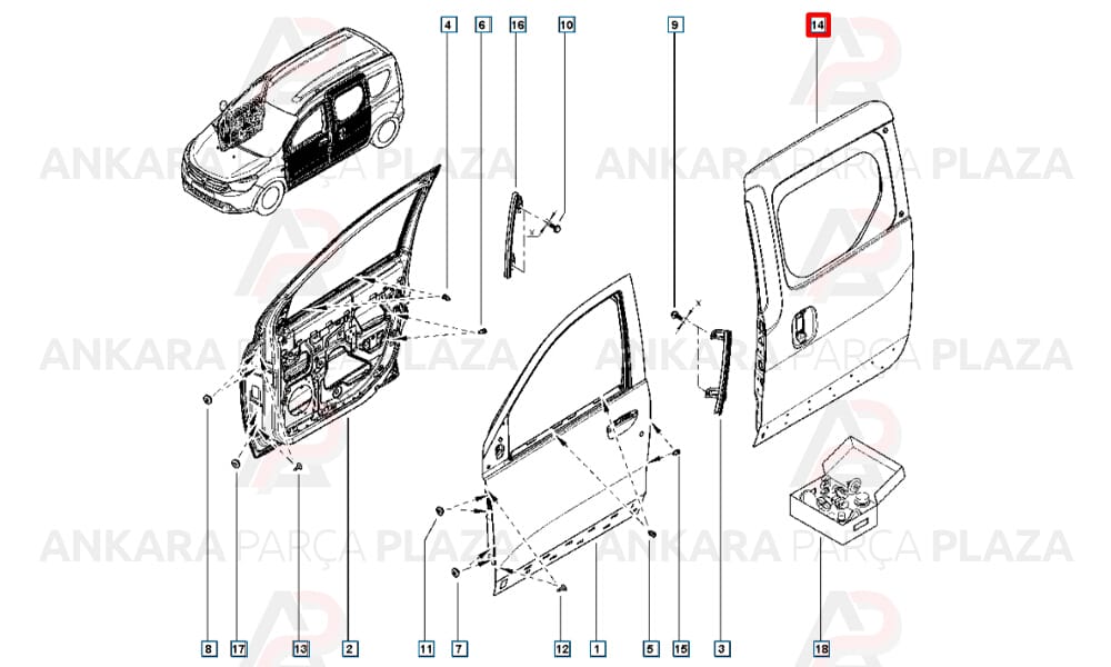 Dacia Dokker 2013 - 2021 Arka Kapı Sol Sürgülü 821010935R