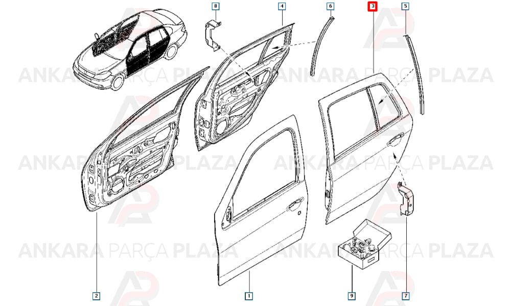 Clio Symbol Sedan 09 - 12 Arka Kapı Komple Sol 821018475R