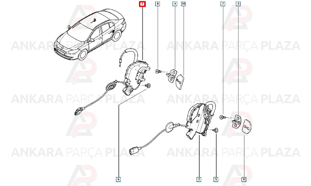 Sağ Arka Kapı Kilidi Fluence Megane 3 825020016R