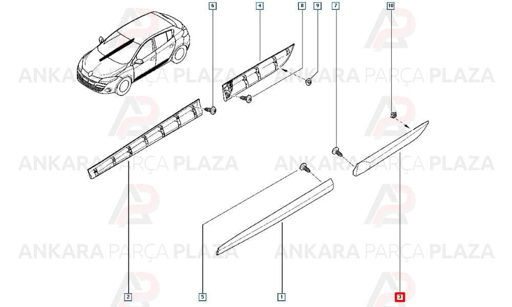 Megane 3 Hb 10 - 13 Arka Kapı Bandı Sol Klipsli 828770001R