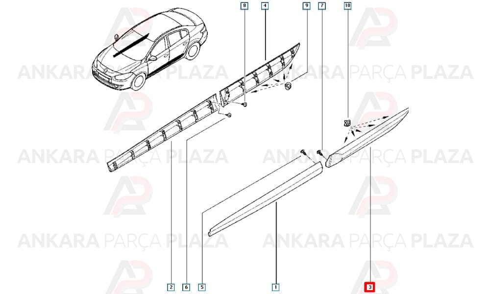 Fluence 09 - 16 Arka Kapı Bandı Sol Klipsli 828770007R