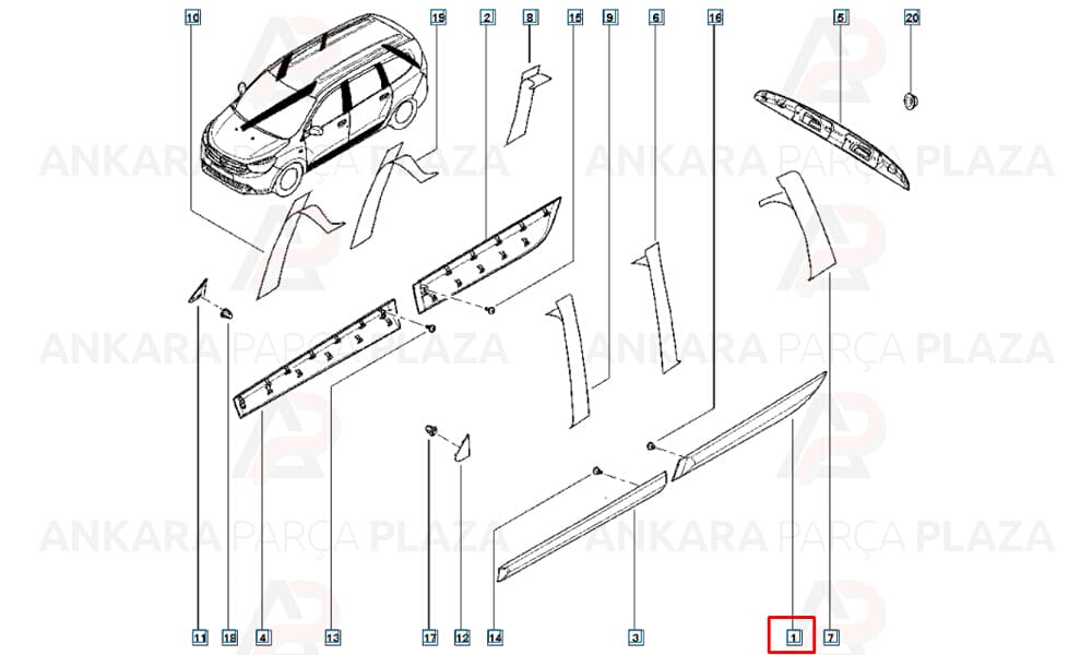 Dacia Lodgy 12 - 19 Arka Kapı Bandı Sol 828776410R