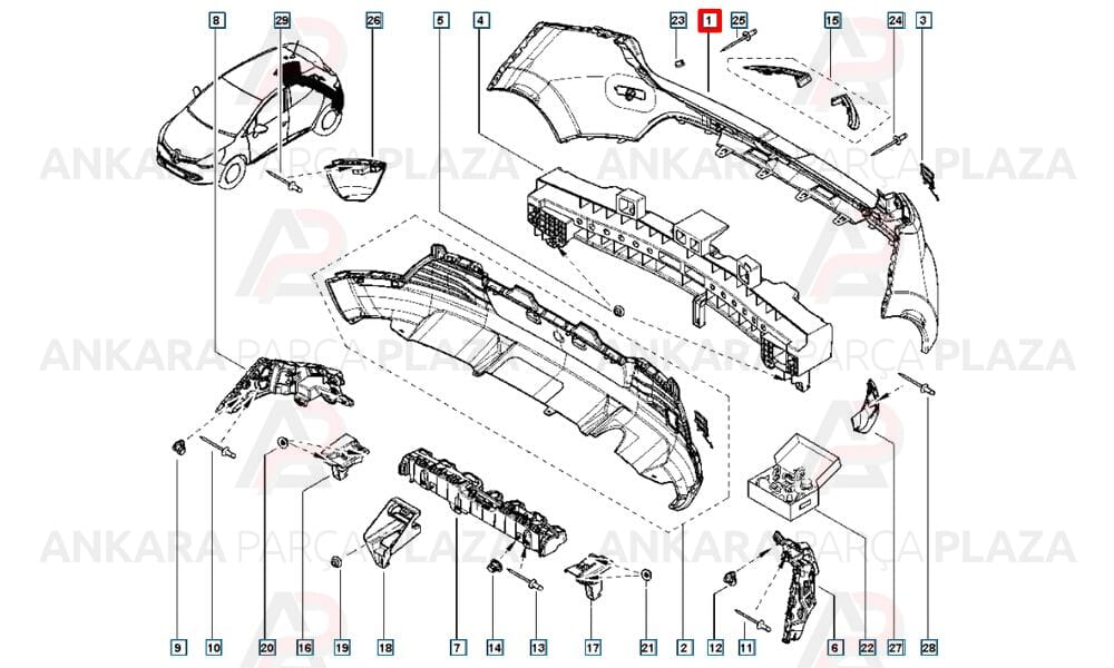 Clio 4 Arka Tampon Orijinal 850229341R