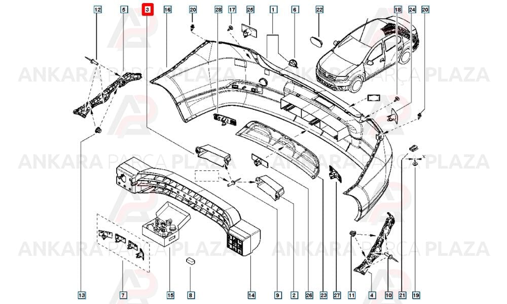 Clio Logan Sandero Tampon İç Destek Plastiği Arka Sağ 2013 - 2020 Meydan