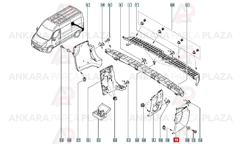 Renault Master 11 - 19 Arka Tampon Ucu Sol Meydan