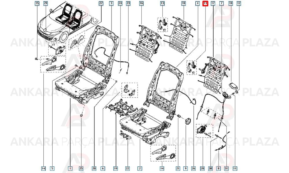Koltuk Ayar Kolu Takımı Megane 3 Fluence 878573550R