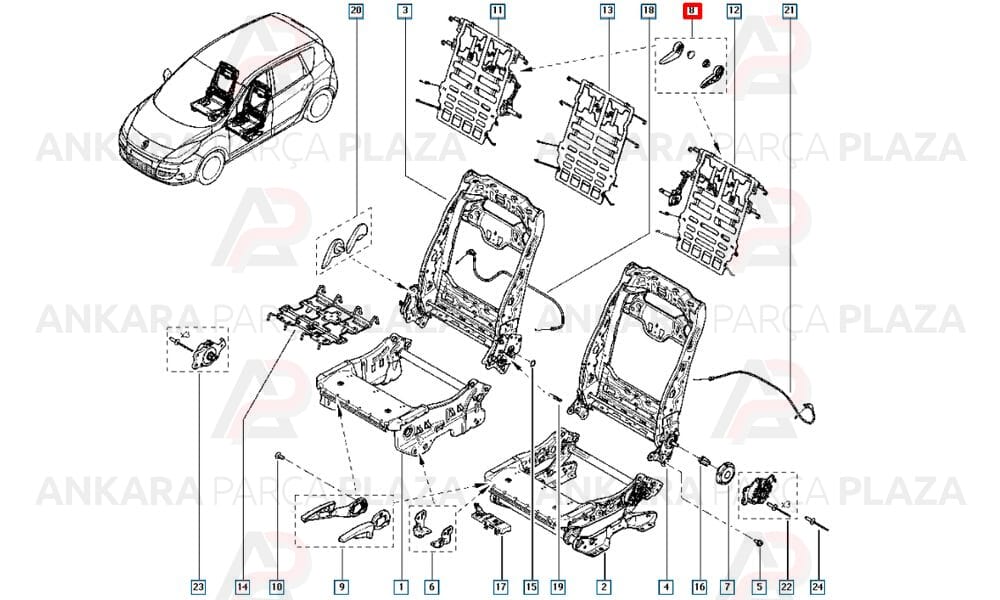 Koltuk Ayar Kolu Takımı Scenic 3 878578174R