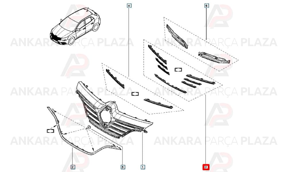 Megane 4 Ön Panjur Üst Çıtası Nikelajlı Set 7 Parça 960103748R