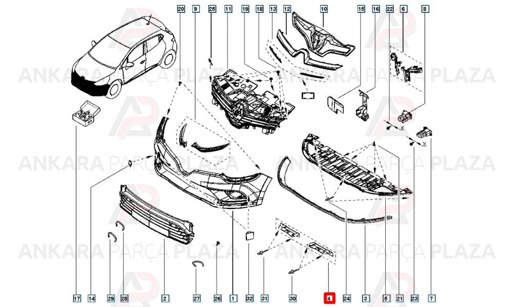 Clio Tampon Spoyleri Montaj Braketi Sağ 2013 - 2016 Meydan