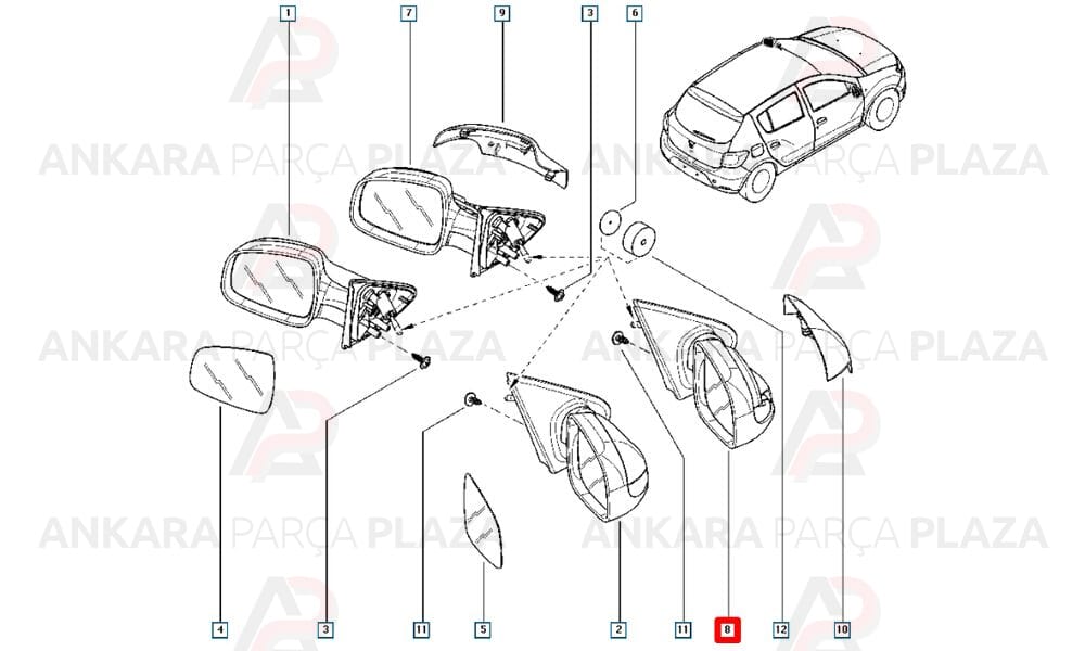 Dacia Logan, Sandero Yan Ayna Sağ Art