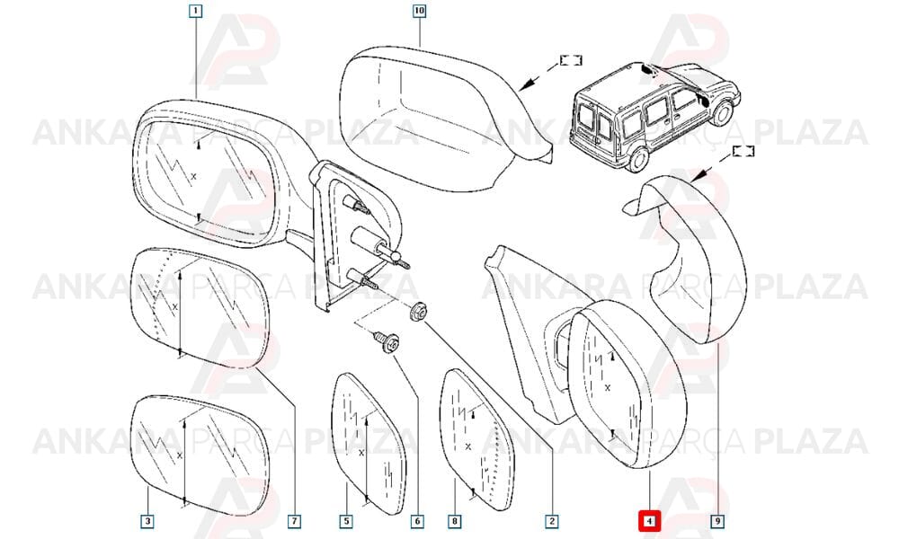 Kangoo 2 Yan Ayna Sağ Orijinal 963017464R