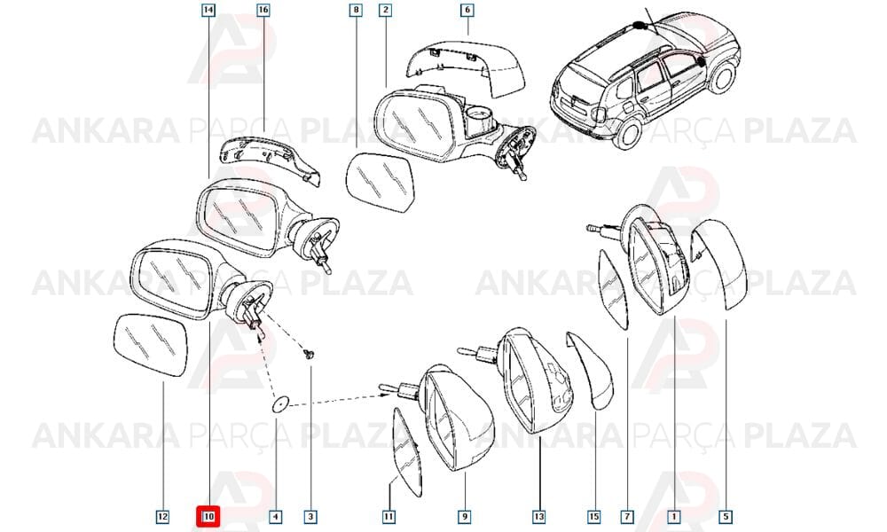 Duster, Logan, Wagon, Sandero Yan Ayna Sol Orijinal 6001549676