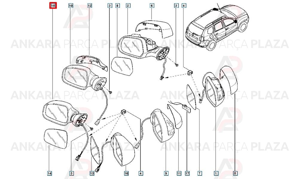 Duster, Logan Wagon, Sandero Yan Ayna Sol Orijinal 963027472R