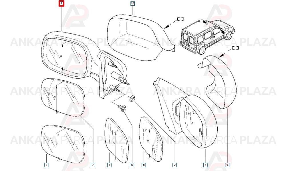 Kangoo Yan Ayna Sol Orijinal 963029461R