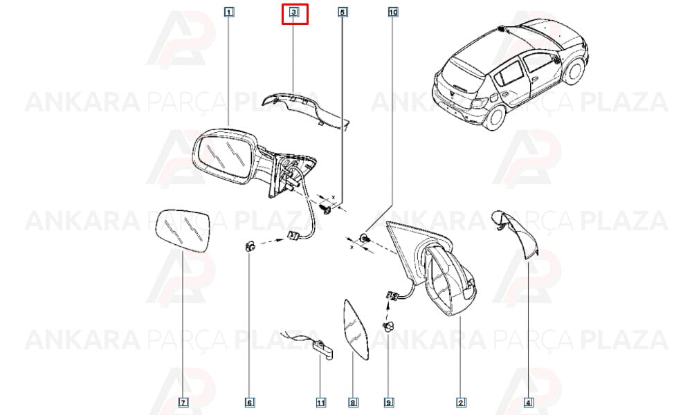 Clio, Symbol, Logan, Sandero Yan Ayna Kapağı Sol 2013 - 2018 Meydan