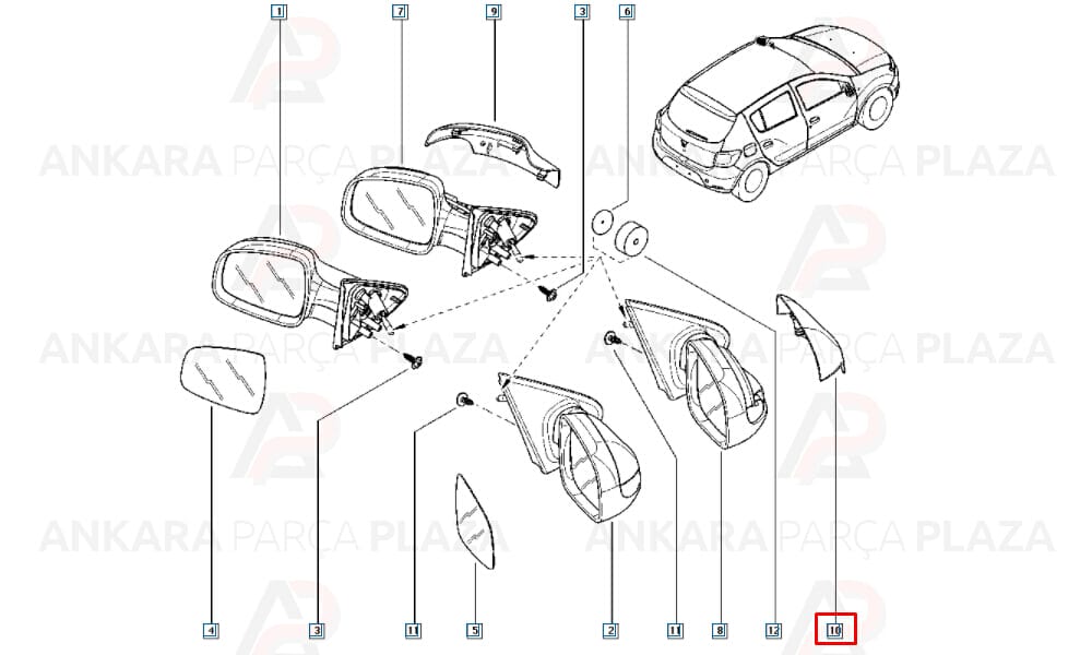 Clio, Symbol, Logan, Sandero Yan Ayna Kapağı Sağ 2013 - 2018 Meydan
