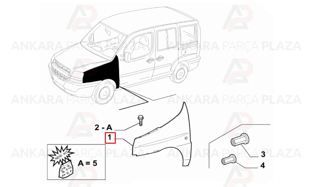 Doblo Ön Çamurluk Sağ 2001 - 2005 Arası (Ekokap) Dega