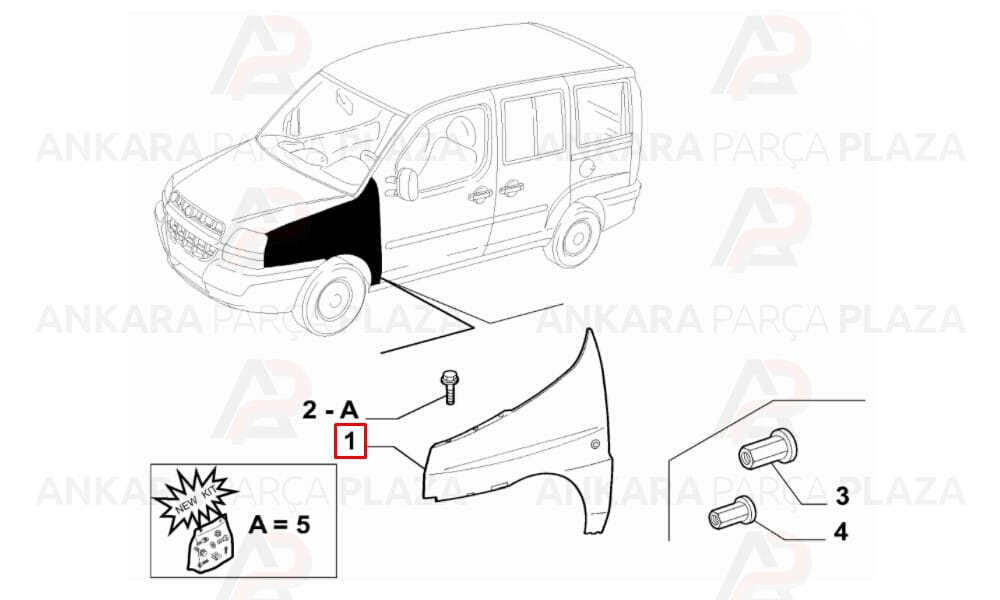 Doblo Ön Çamurluk Sol 2001 - 2005 Arası (Ekokap) Dega