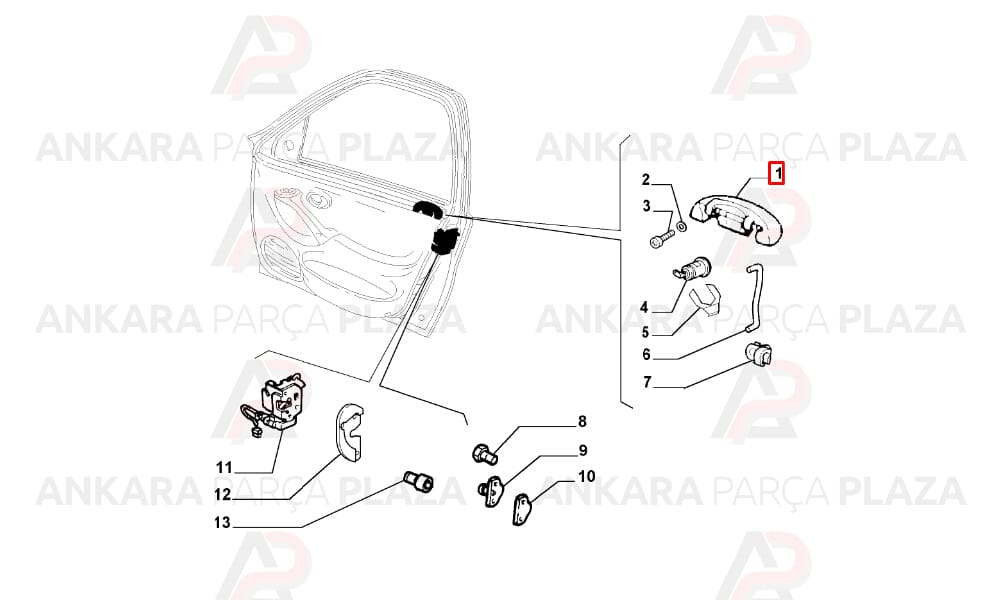 Fiat Palio 97 - 02 Ön - Arka Kapı Dış Açma Kolu Sağ Siyah