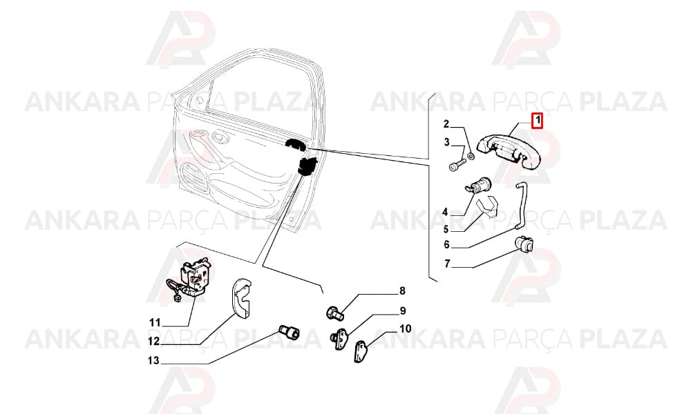 Fiat Palio Kapı Dış Açma Kolu Sol Siyah Meydan