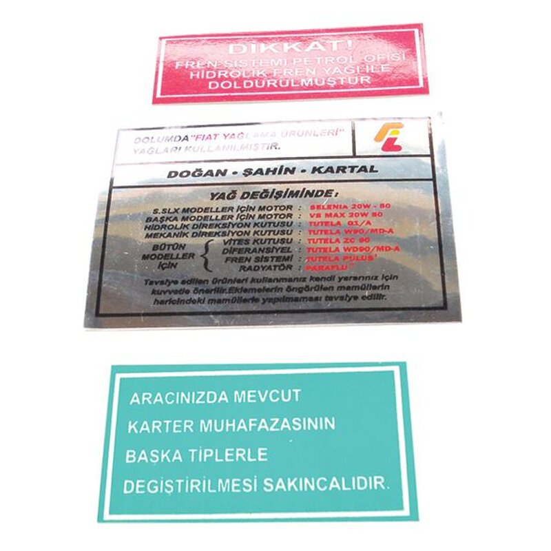 Doğan, Şahin, Kartal Motor Ön Panel Etiketi Takımı Serkar