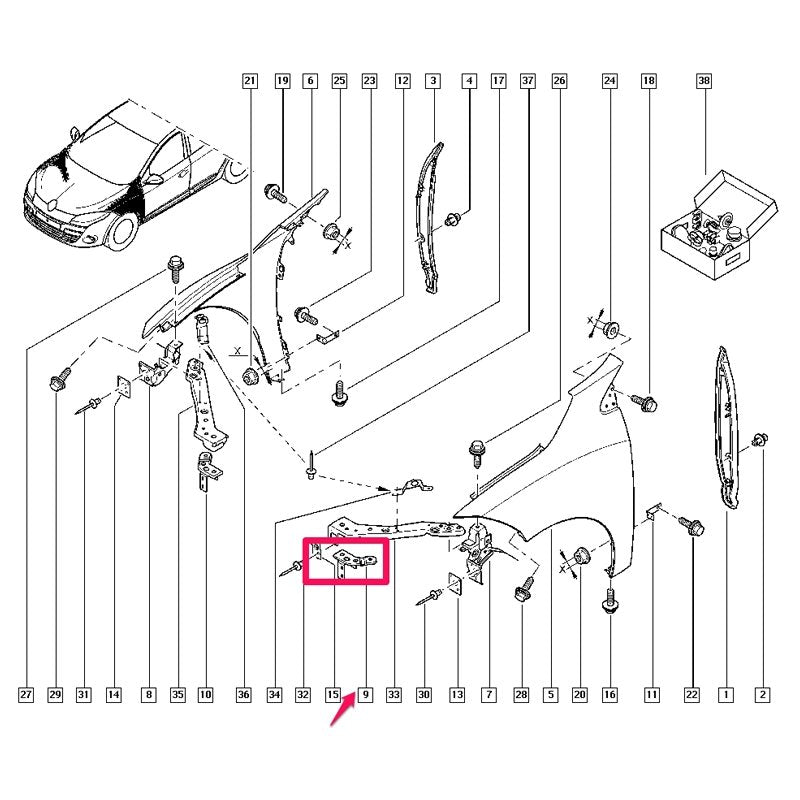 Megane 3 Tampon Çamurluk Arası Montaj Sacı Ön Sol Orijinal 641810006R