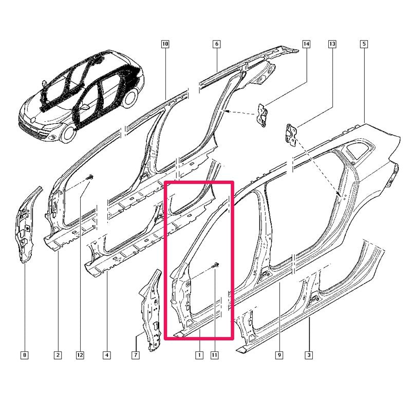 Sol Ön Kapı Kasası Megane 3 760213373R
