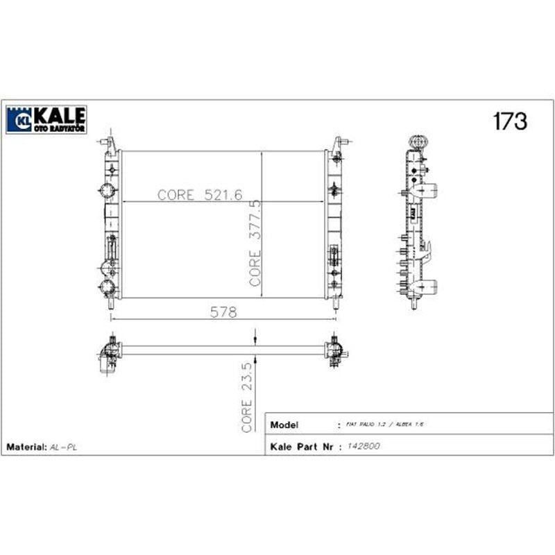 Fiat Palio 1.2, Albea 1.6 16V Klimalı Su Radyatörü 2 Sıra Alüminyum Kale