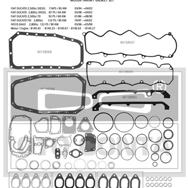 Motor Contası Takım Ducato Master 2.5 - 2.8 S8U S9U S9W Skc Sız Keçesiz