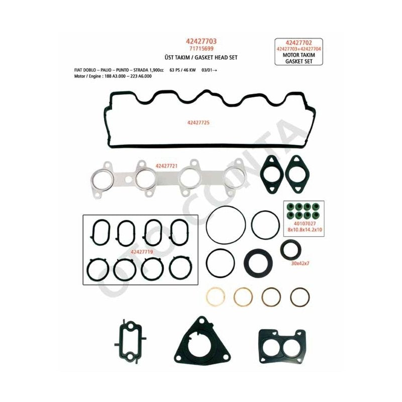 Motor Üst Takım Contası Doblo 1.9D Skc Sız Skt Keçeli+ Subap Lastikli